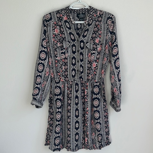 Angie Dark Blue Boho Mini Dress - Picture 1 of 13